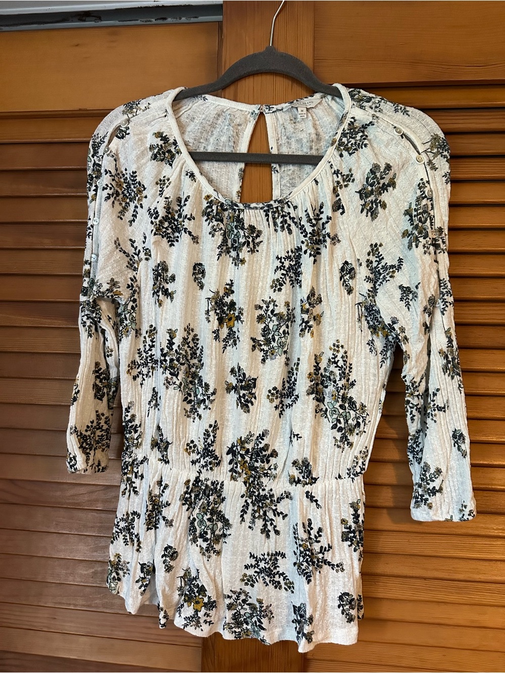 Lucky Brand Cream Floral Peplum Blouse with Green and Black Print